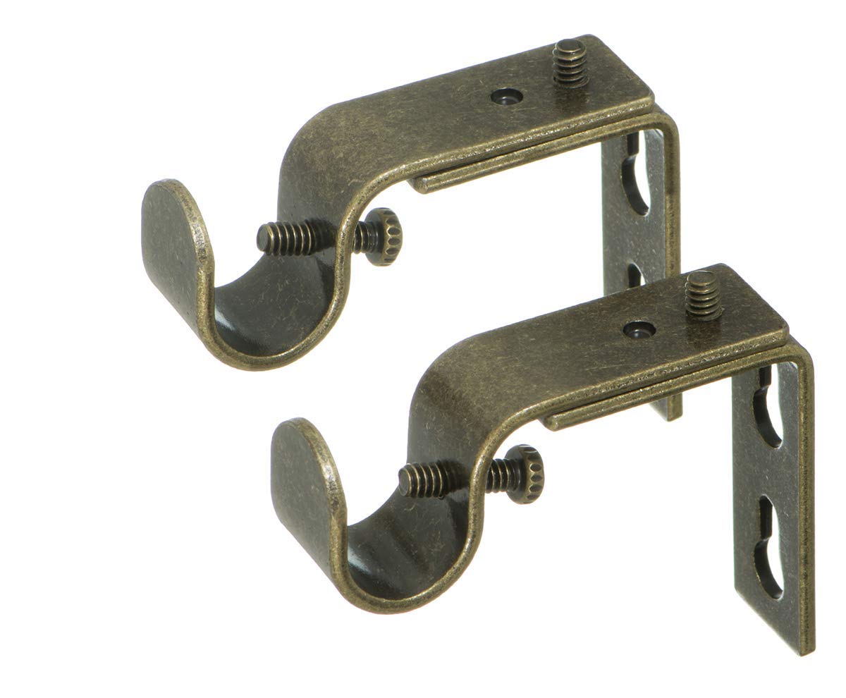 Ivilon Short Projection Brackets for Curtain Rods - for 1/2 or 5/8 Inch Rods. Set of 2 - Ant Brass