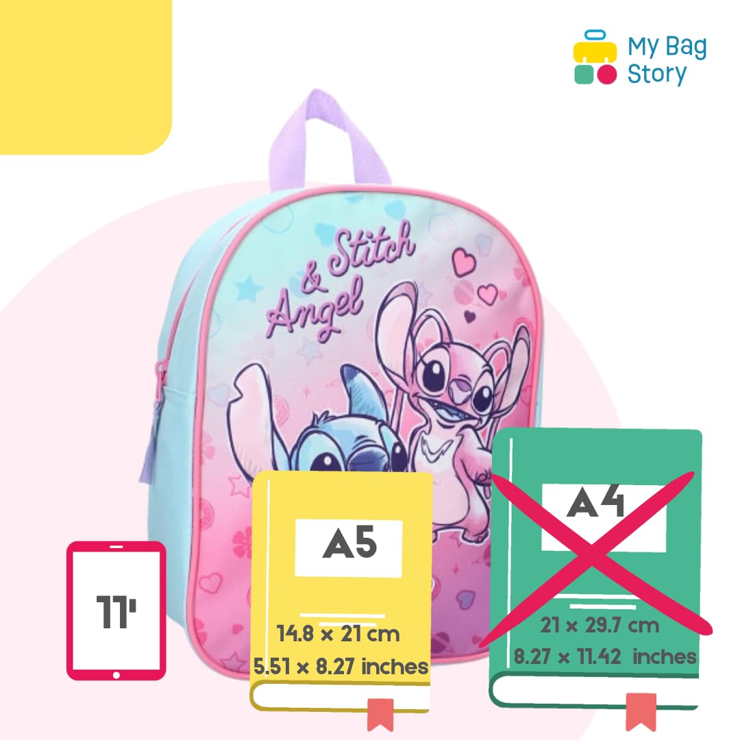 mybagstory - Plecak - Stitch - Niebieski - Dzieci - Szkoła - Przedszkole - Przedszkole - Żłobek - Tornister dziewczęcy - Rozmiar 29 cm - Regulowane ramiączka - Pomysł na prezent
