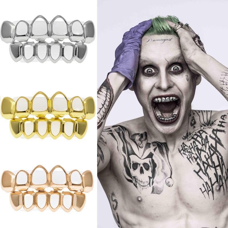 18K Gold Plated Vampire Teeth Grillz Grills for Your Teeth Removable Open Face Grillz Hip Hop Mouth Grills For Women Men Gift Halloween Party Photo Fancy Dress