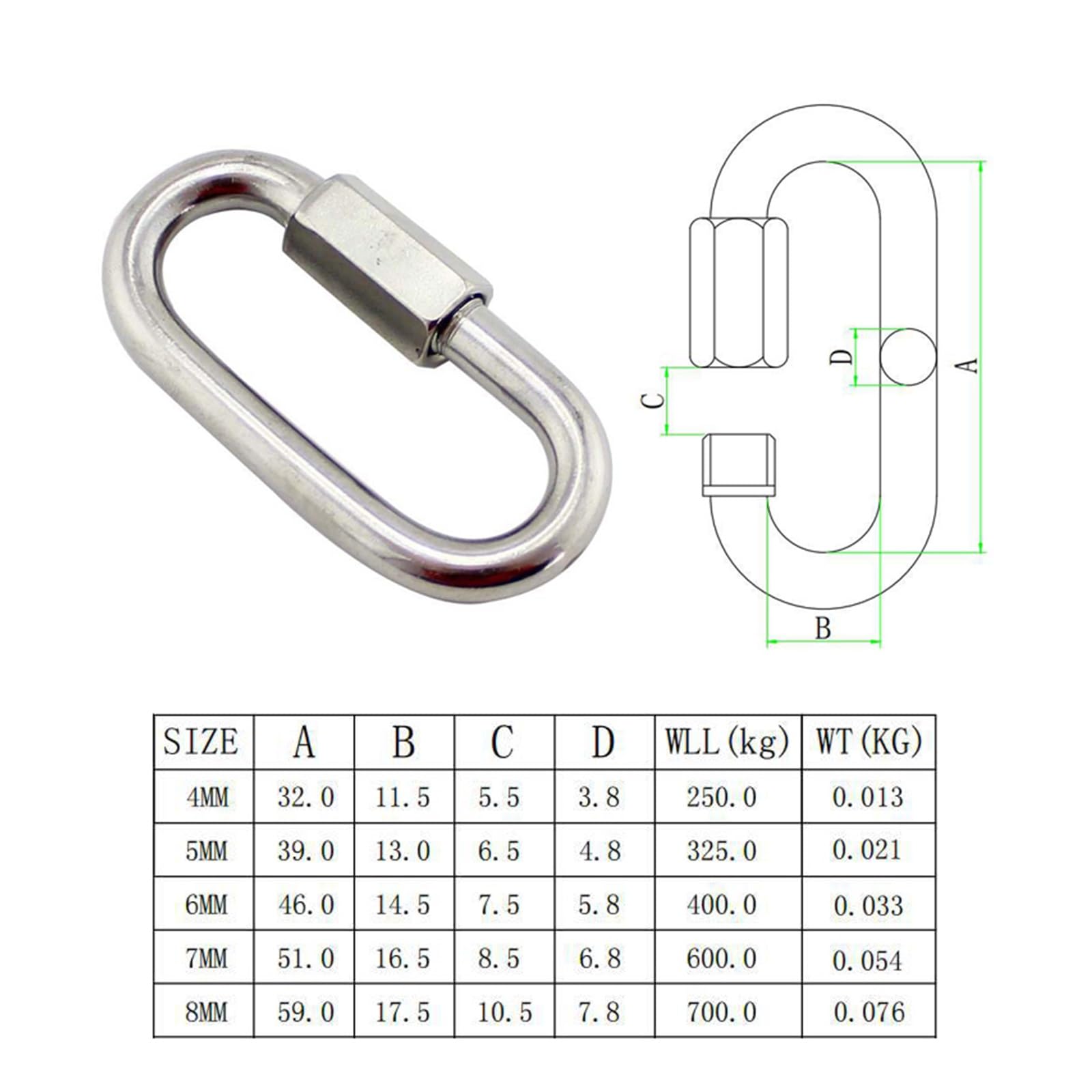 Karabinerhaken mit Schnellverbindung, strapazierfähig, M5, M6, M7, M8, für Hängematte, Camping und Außenbereich (5 mm Tragfähigkeit), 5 Stück