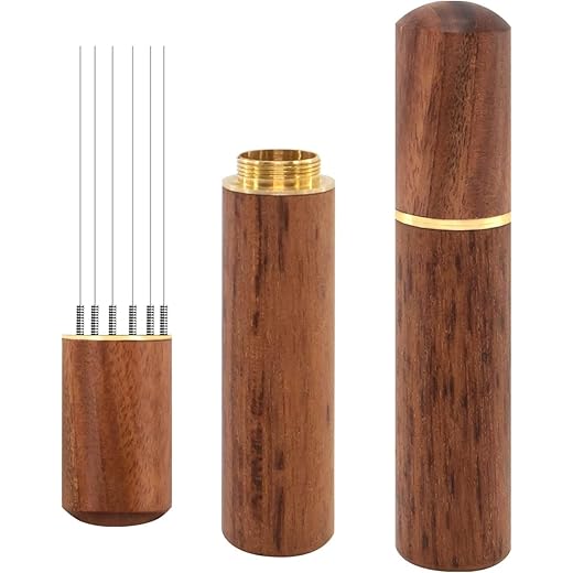 Shopping Mart Espresso Coffee Stirrer Pin Tamper 6 Needles Ground Coffee Stirrer 0.4mm Fine Pin Tamper for Espresso Coffee Making Natural Wooden Handle Pin Coffee Tamper (1 pcs) (8.6 X 1.8 cm)
