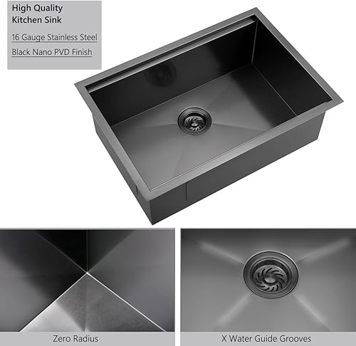 Miniatura 5 de Fregadero de cocina con estación de trabajo de 30 pulgadas, montaje inferior, acero inoxidable negro mate metálico de 30 x 19 pulgadas, calibre 18,