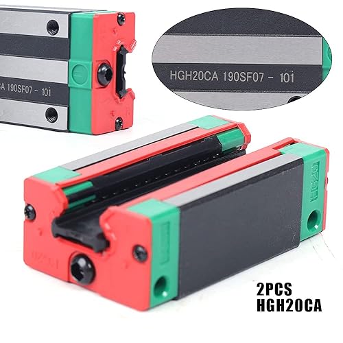 Miniatura 7 de Juego de 2 barras deslizantes HGH20 de carro, M5X6mm CNC 0.787 in Kit de riel de guía lineal cuadrado, alta precisión y deslizador cuadrado para
