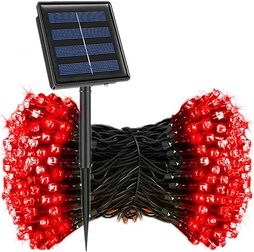 Guirnalda de luces solares para exteriores, impermeables, 33 pies, 100 luces LED solares, 8 modos, luces solares de Navidad para patio, árbol,