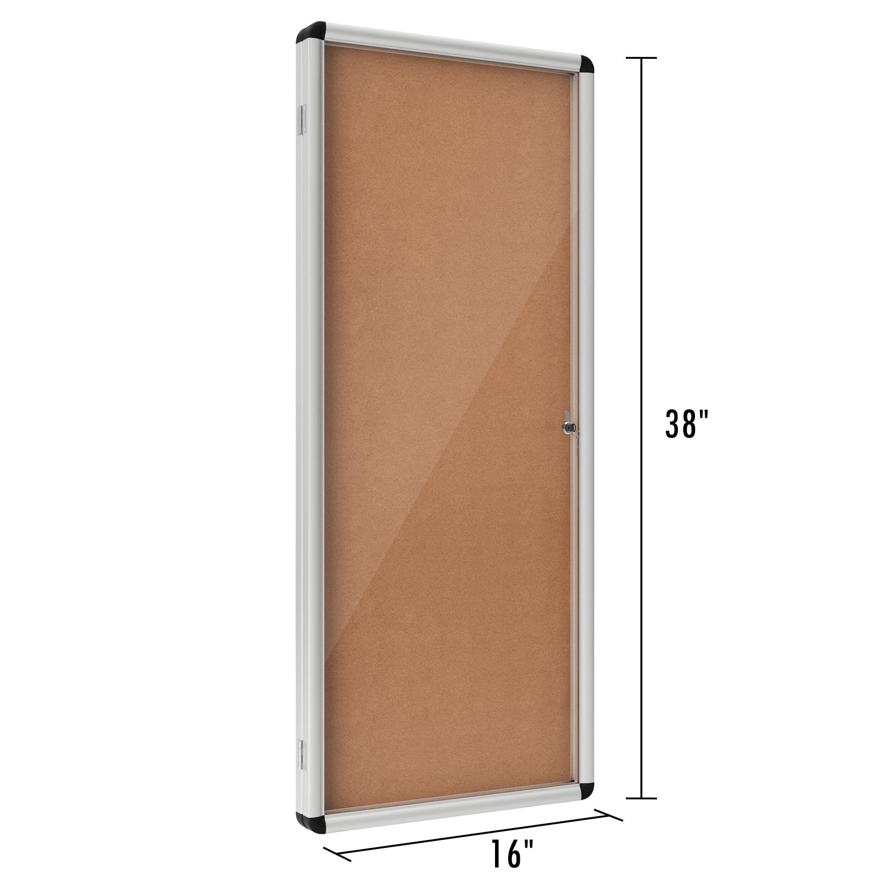INNOVART Geschlossene Pinnwand, 96,5 x 40,6 cm, abschließbare Kork-Pinnwand mit Aluminiumrahmen, Wandvitrine mit Schwingtür, Informationsschrank für Schule, Büro, Gewerbe usw.