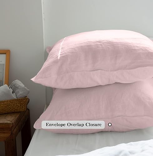 Miniatura 4 de Simple&Opulence - Juego de 2 fundas para almohada europeo, lino lavado 100%, 26 x 26 pulgadas, básicas, unicolor, de lino natural rústico,