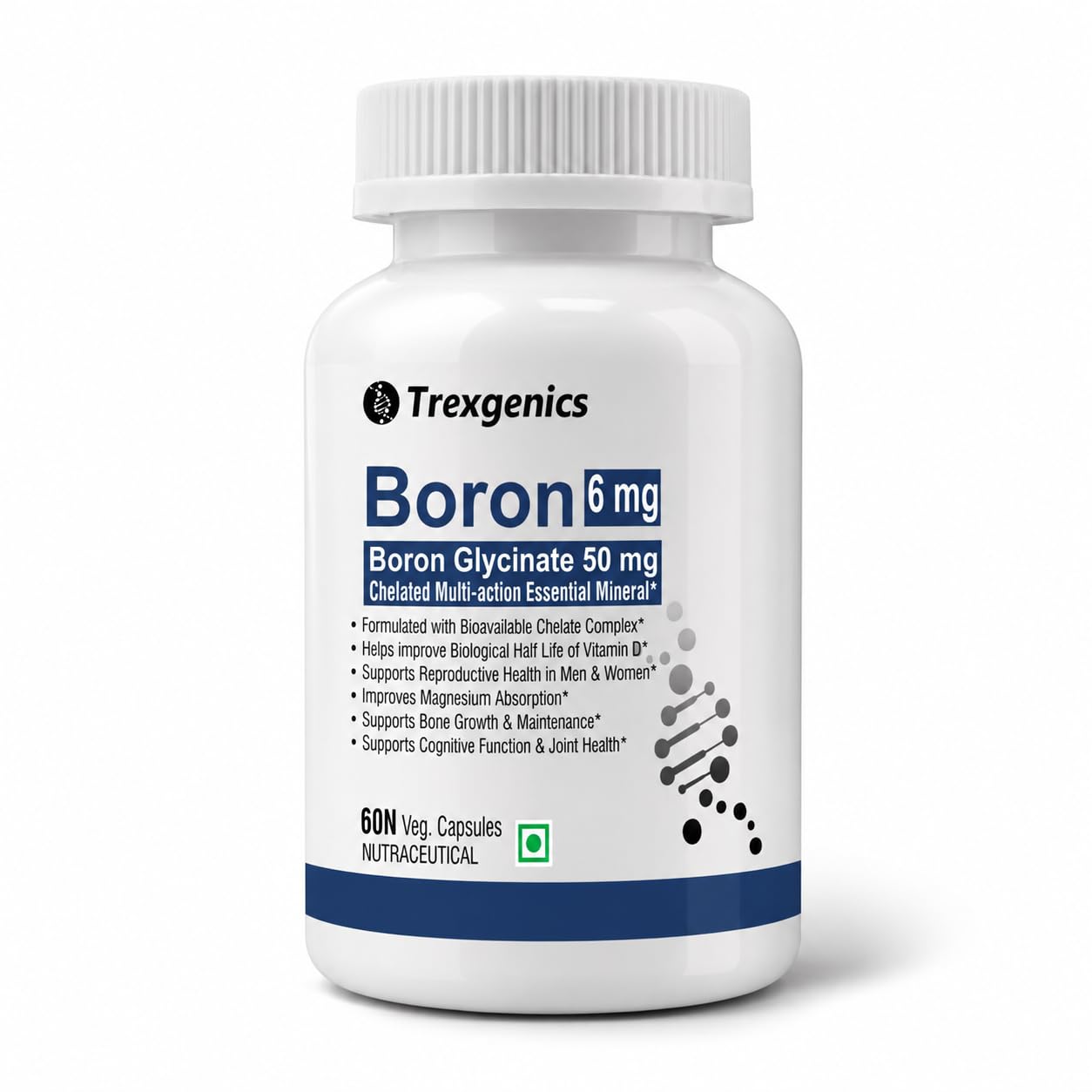 Trexgenics Boron 6 mg from Boron Glycinate 50 mg Multi-action Mineral, Bone, Cognitive Function, Reproductive & Joint Health (60 Veg Capsules)-image-13