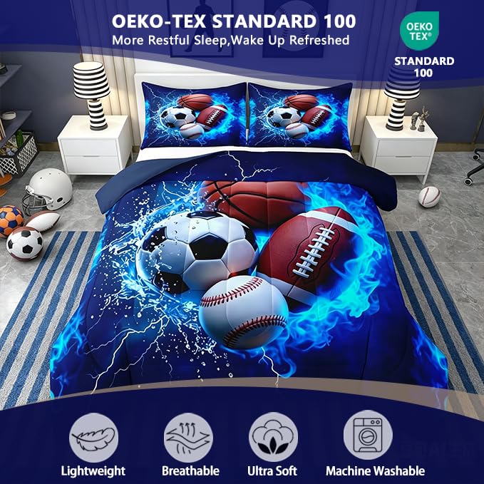 Image of Feelyou Boys Sports Comforter Set Full Size for Kids Boys Girls