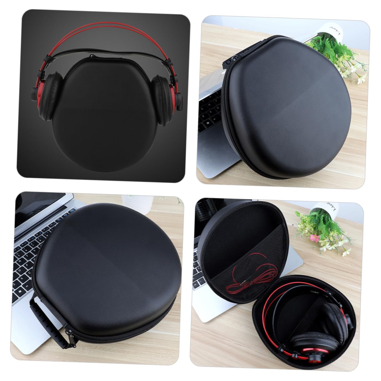 DOITOOL Custodia per cuffie Custodia portatile per auricolari da viaggio Materiale PU durevole Design leggero con cerniera per cuffie e cavo di archiviazione colore nero