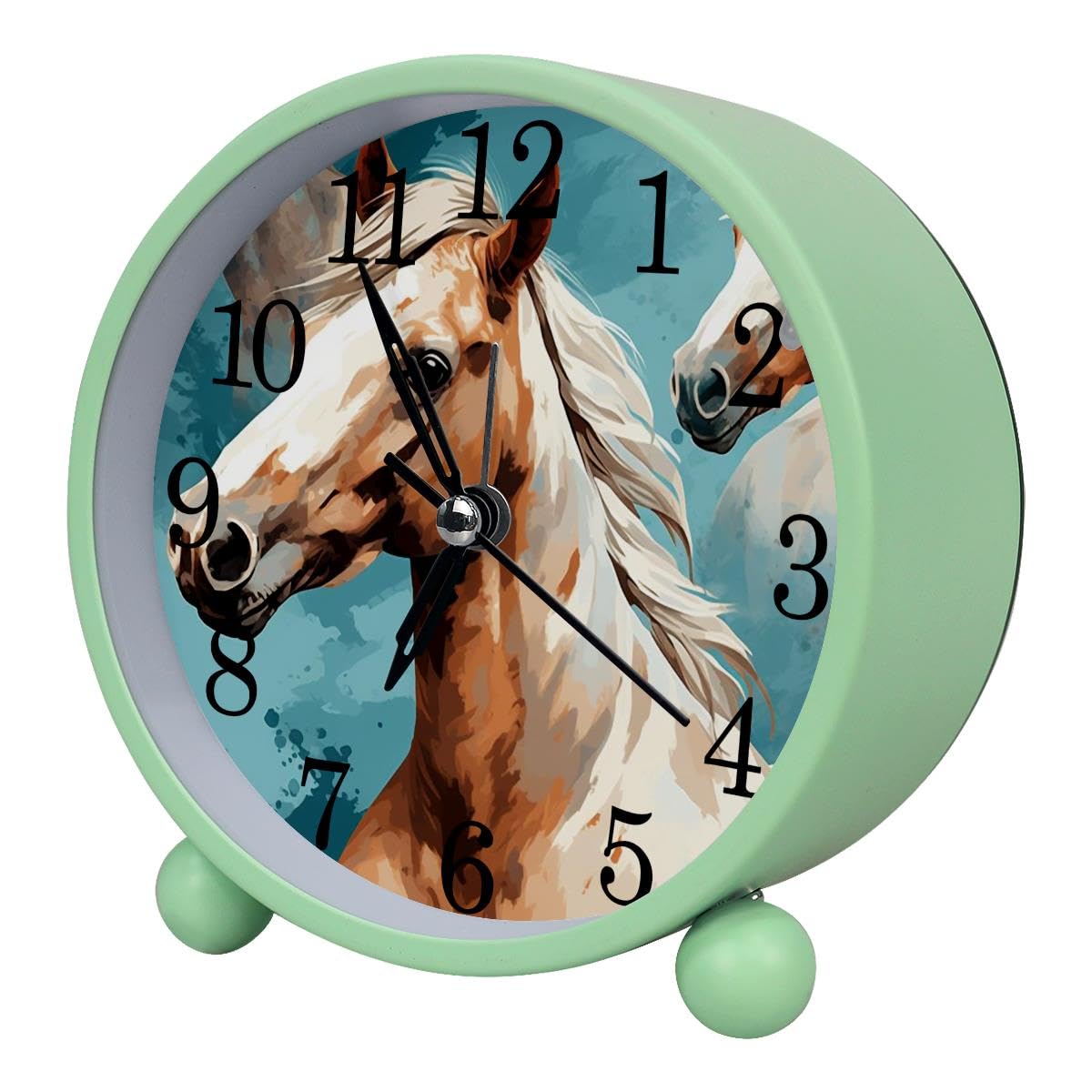 Luoweisi Alarm Clock Horses, Silent Non-Ticking with Night Light