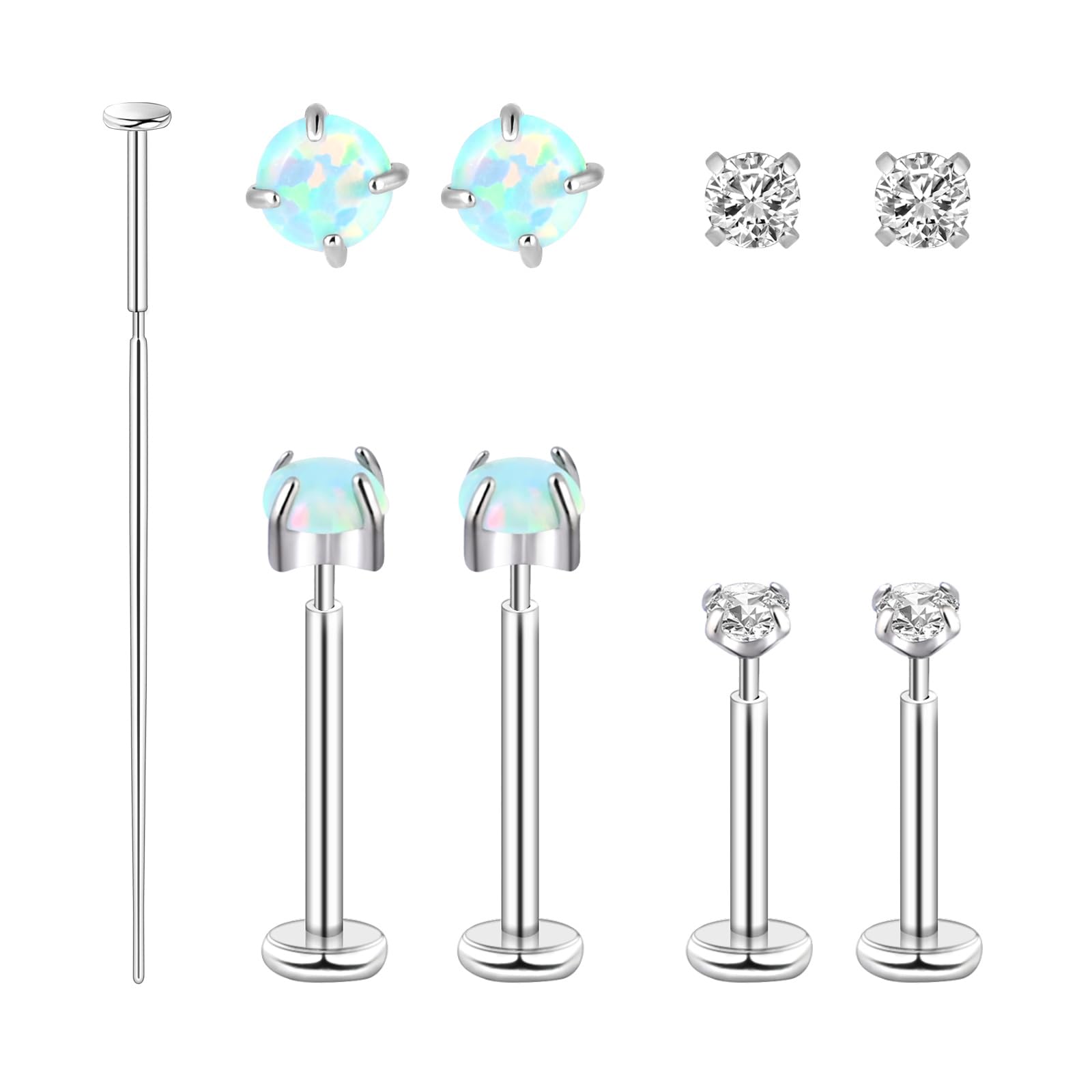 THE JEWEL PICK Flat Back Earrings for Women, Helix Tragus Conch Piercing Jewelry, Implant Grade Titanium Earrings, Threadless Nose Studs 18g, Hypoallergenic Cartilage Earring Stud Gold