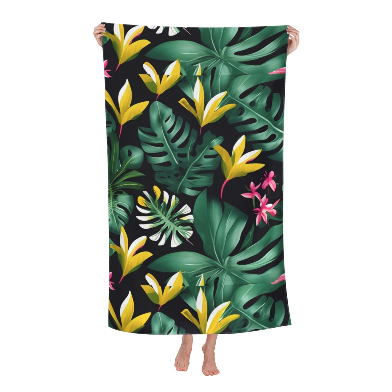 Cbaaghh Hawaiian Tropical Leaves Flower Print Adult Beach Towels,Beach & Pool Towel,Beach Towels,Towels For Camping