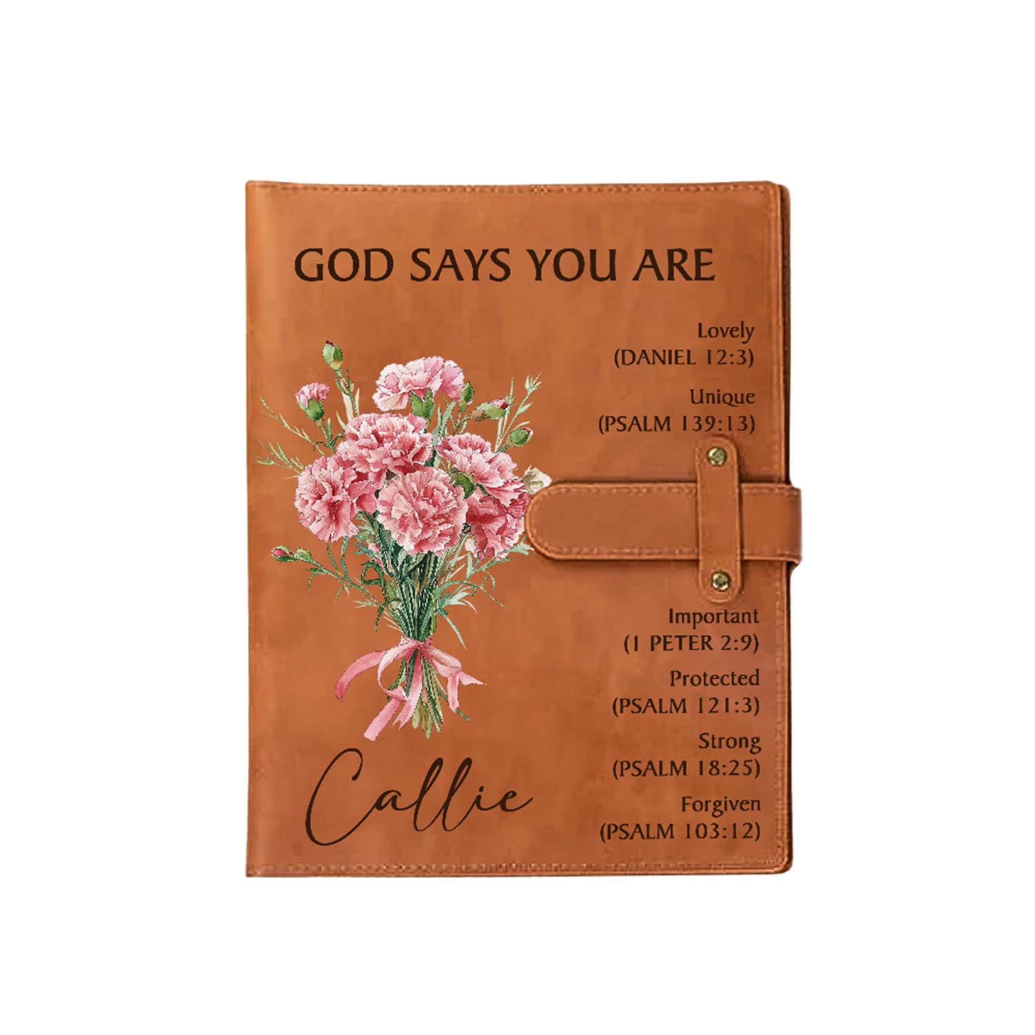 callie Personalized Inspirational Bible Study Journal for Women, God Says You Are Christian Notebooks for Note Taking, A5 Leather Birth Flower Prayer Notebook Affirmations Gifts