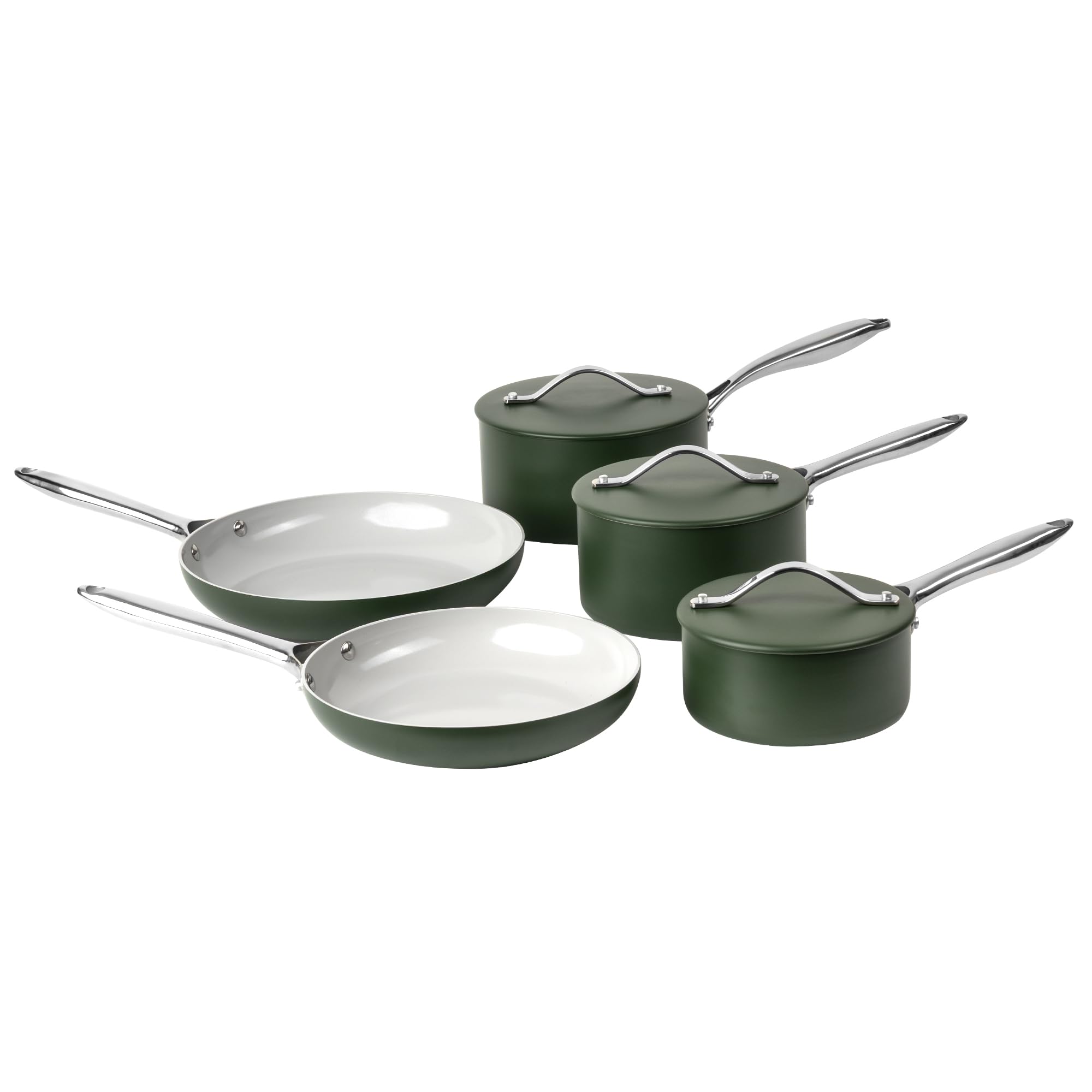 Prochef Sage Green 5 Piece Non Stick Pan Set – Ceramic Saucepan & Frying Pan Set, Induction Hob, Pfas Free Cookware, Dishwasher & Oven Safe, Aluminium Kitchen Cookware Set (Green)