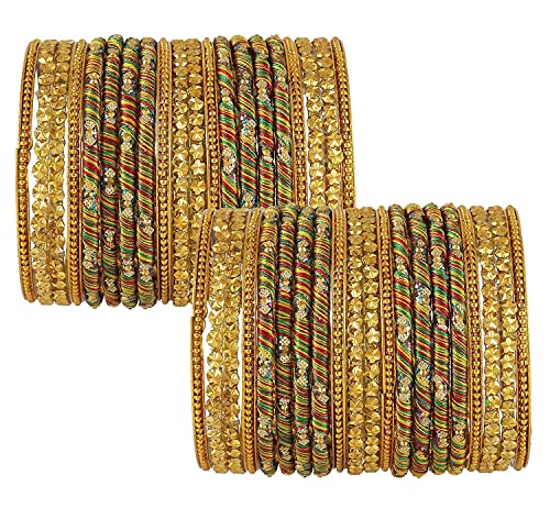 Image of NMII Acrylic (Plastic) With Silk Thread & Beads Studded Worked Glossy Finished Kada Set For Women and Girls