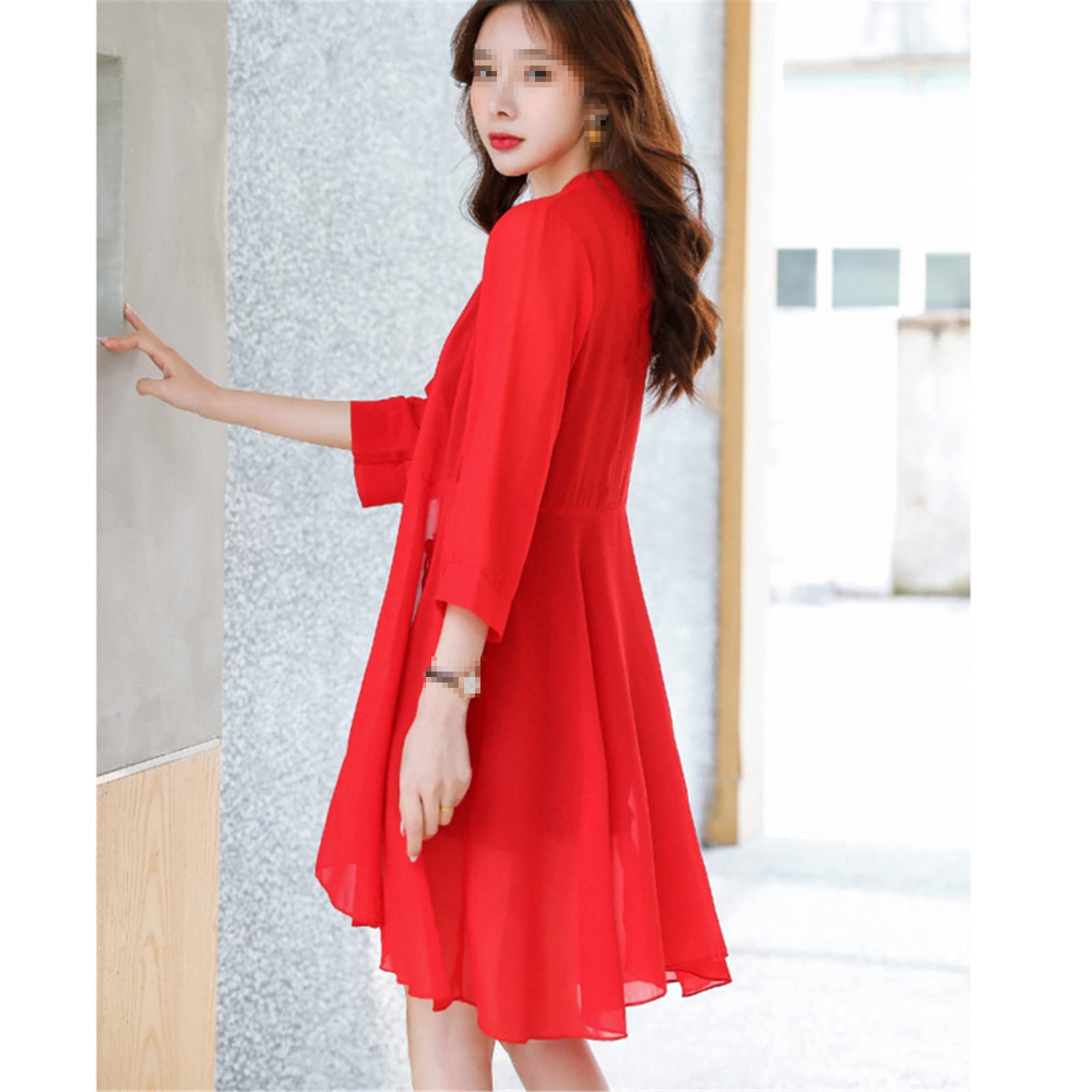 Frauen Chiffon Sonnenschutz Lange Jacke Cardigan Kimono Mantel Sommer Asymmetrisch Strand Dünnes Shirt, Farbe 1, 46
