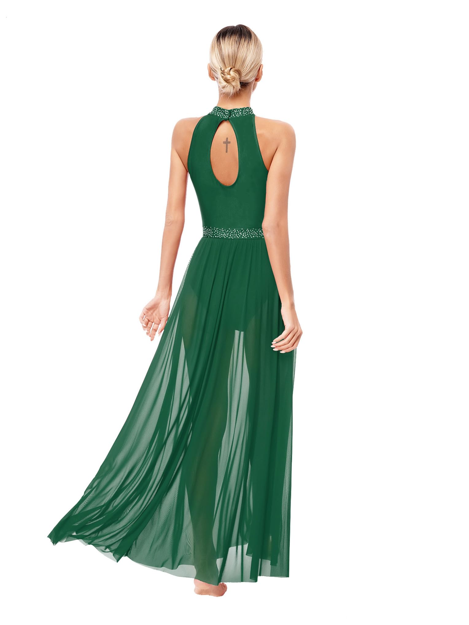 Lyrisches Tanzkleid Damen Glitzer Lyrischen Tanzkleid Ärmellose Ballettkleid Lang Geschlitztes Tankleidung Cha Cha Rumba Samba Tanzkostüm