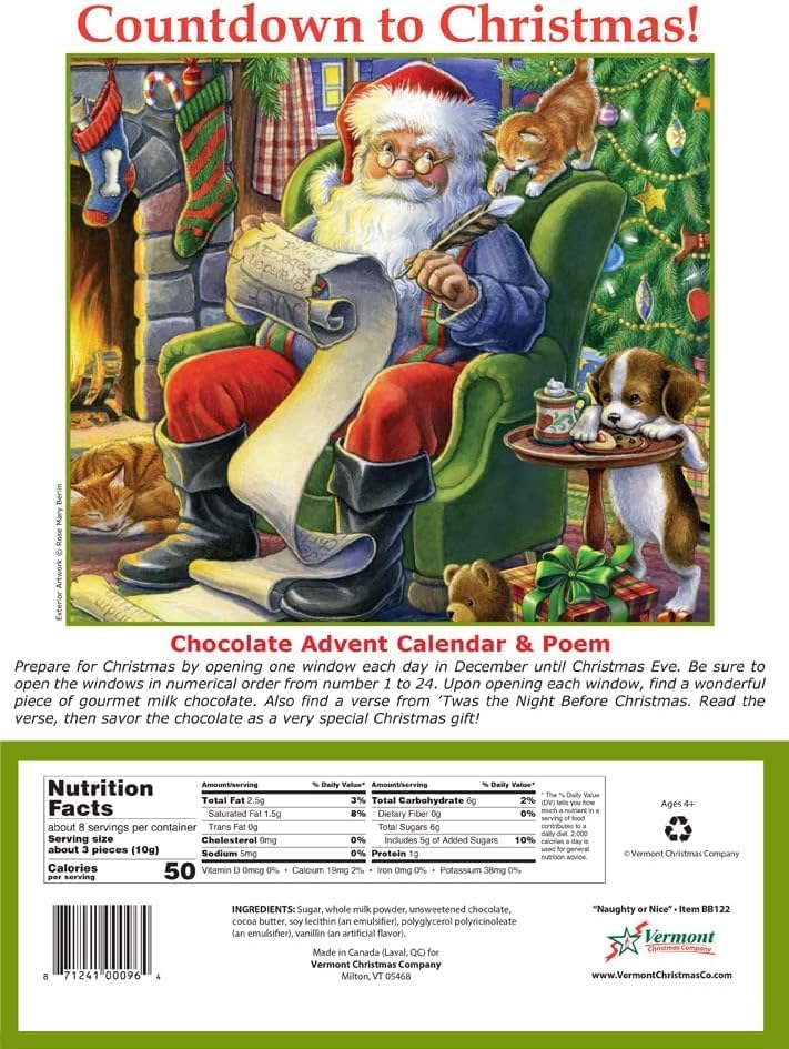 Miniatura 5 de Vermont Christmas Company Calendario de Adviento Naughty or Nice 2023 (paquete de 10)  Calendario de Adviento de Navidad de chocolate para cuenta