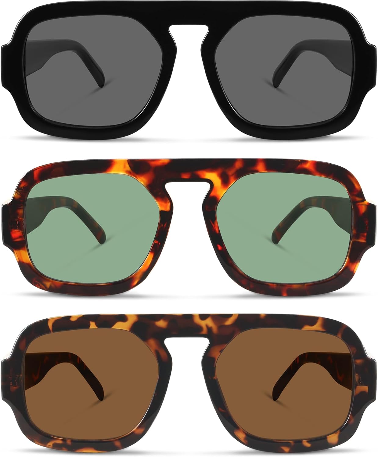 YDAOWKN Retro Square Aviator Sunglasses for Women Men Trendy Flat Top Sun Glasses UV Protection Vintage Shades - Image 2