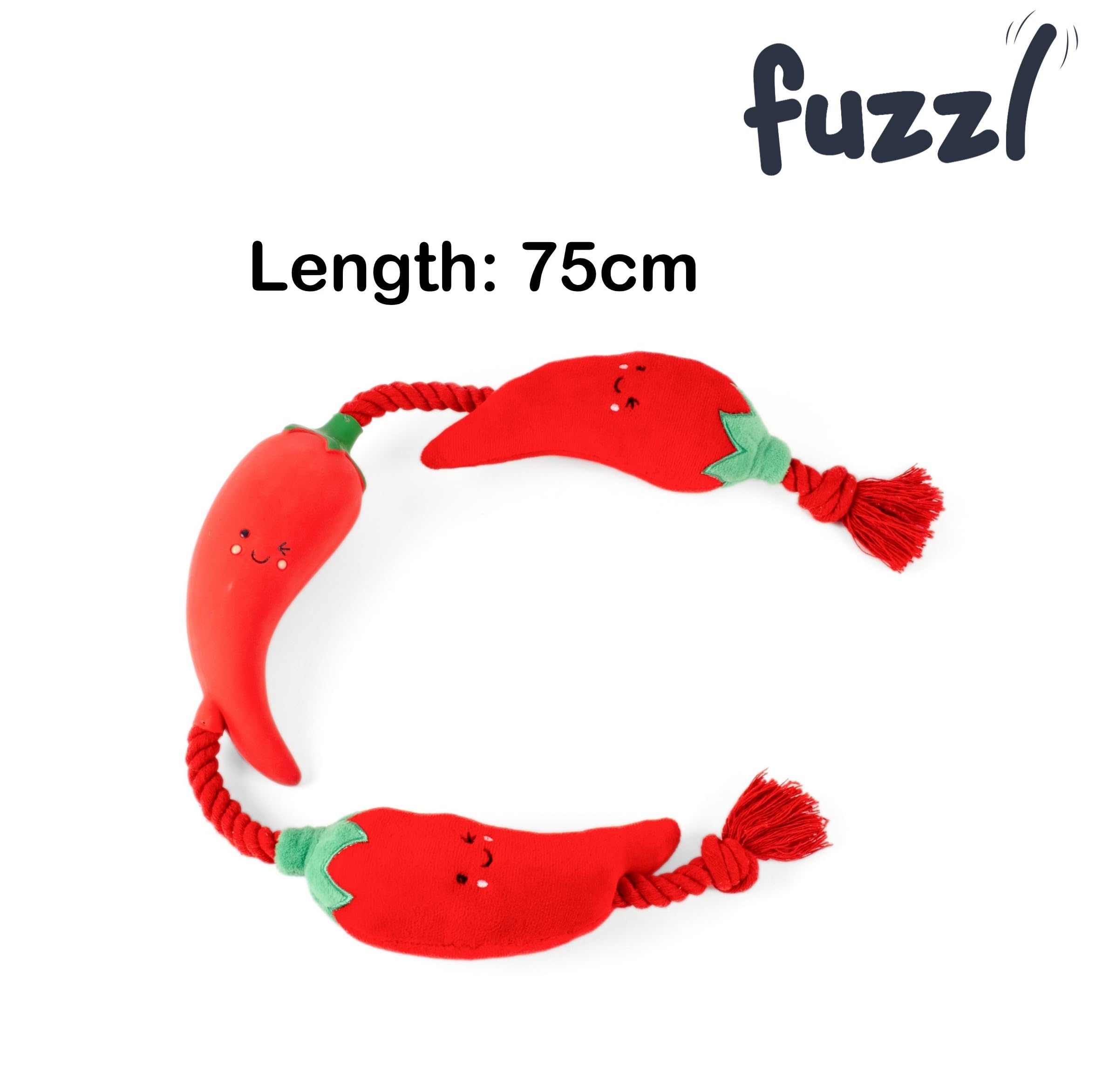 Fuzzl Tugga Chilis Dog Toy 75cm - Rope Latex and Plush Dog and Puppy Throw Fetch and Tug with Squeaker, Yellow, 1 - Image 3