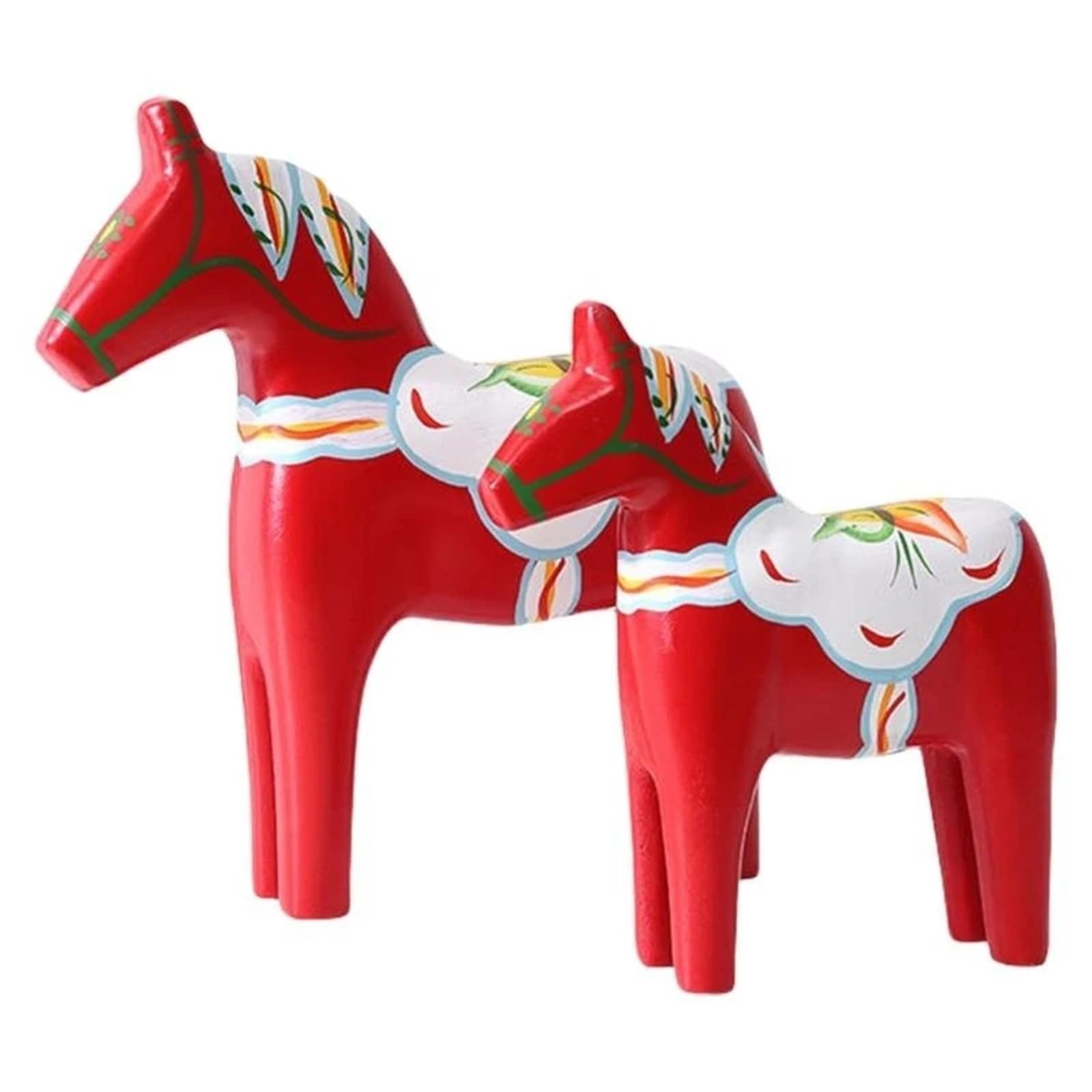 Miunihuooo Set of 2 Painting Wooden Dala Horses Figurines with Intricate Carvings Swedish Horse Statues for Aesthetic Home Display(Red)