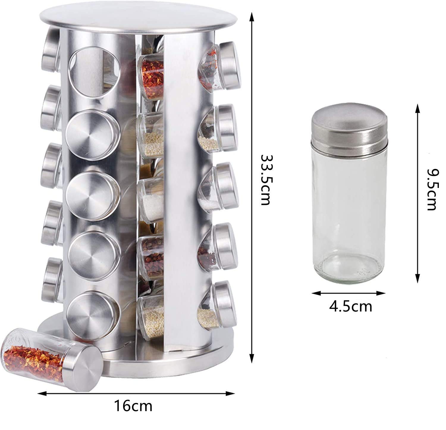 CGG Spice Rack, 20Jar Spice Rack, Stainless Steel Countertop Spice