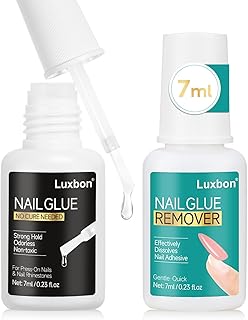 Luxbon Nail Glue & Nail Glue Remover Set - Extra Strong Durability, Quick & Easy To Remove for Art Nails, Press-On-Nose & Nail Tips, Without UV Lamp, Odorless & Non-toxic