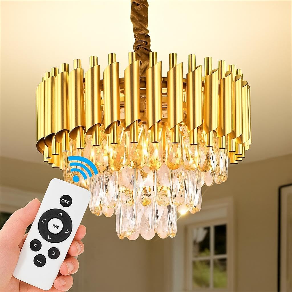 Gold Crystal Chandelier - Remote Control & Speaker -1 Gold Crystal Chandelier - Remote Control & Speaker -1