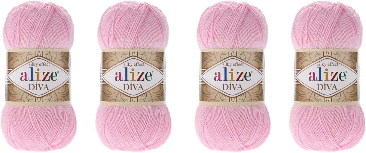 Hand Knitting Yarn 100% Microfiber Acrylic Yarn Alize Diva Silk Effect Thread Crochet Art Lace Craft Lot of 4 skeins 400gr 1532yds (291)