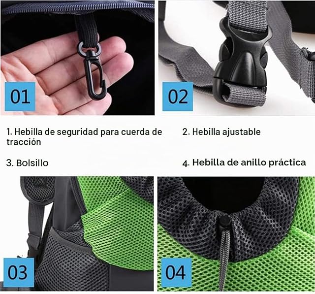 Foto 6 de 7 de Mochila para perro y cachorro, con diseño de cabeza, bolsillo y cinturón seguro para mascotas