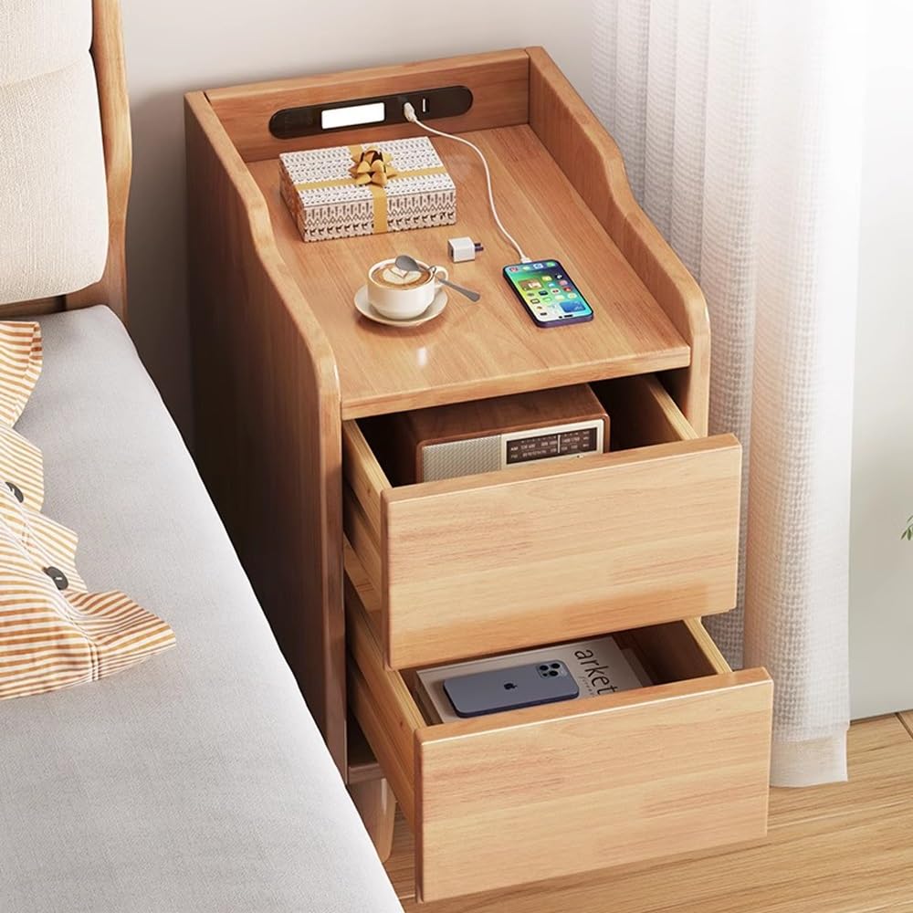 サイドテーブルナイトスタンド　２つの引出し収納付き Amazon.co.jp: 充電ステーション付きナイトスタンド、引き出し2
