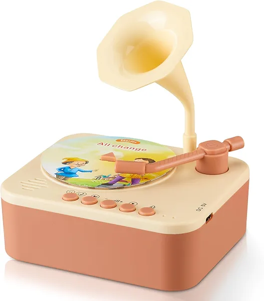 Toddler Gramophone Musical Toys - Player Audio Books for Kids, 99 Cards Stories Songs Phonograph Record, Gift for Boys and Girls (Cozy Brown)