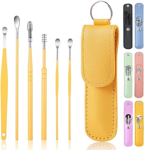 Juego de 6 piezas de eliminación de cera de oído, juego de herramientas de limpieza, limpiador de curetas, limpiador de canales de acero inoxidable