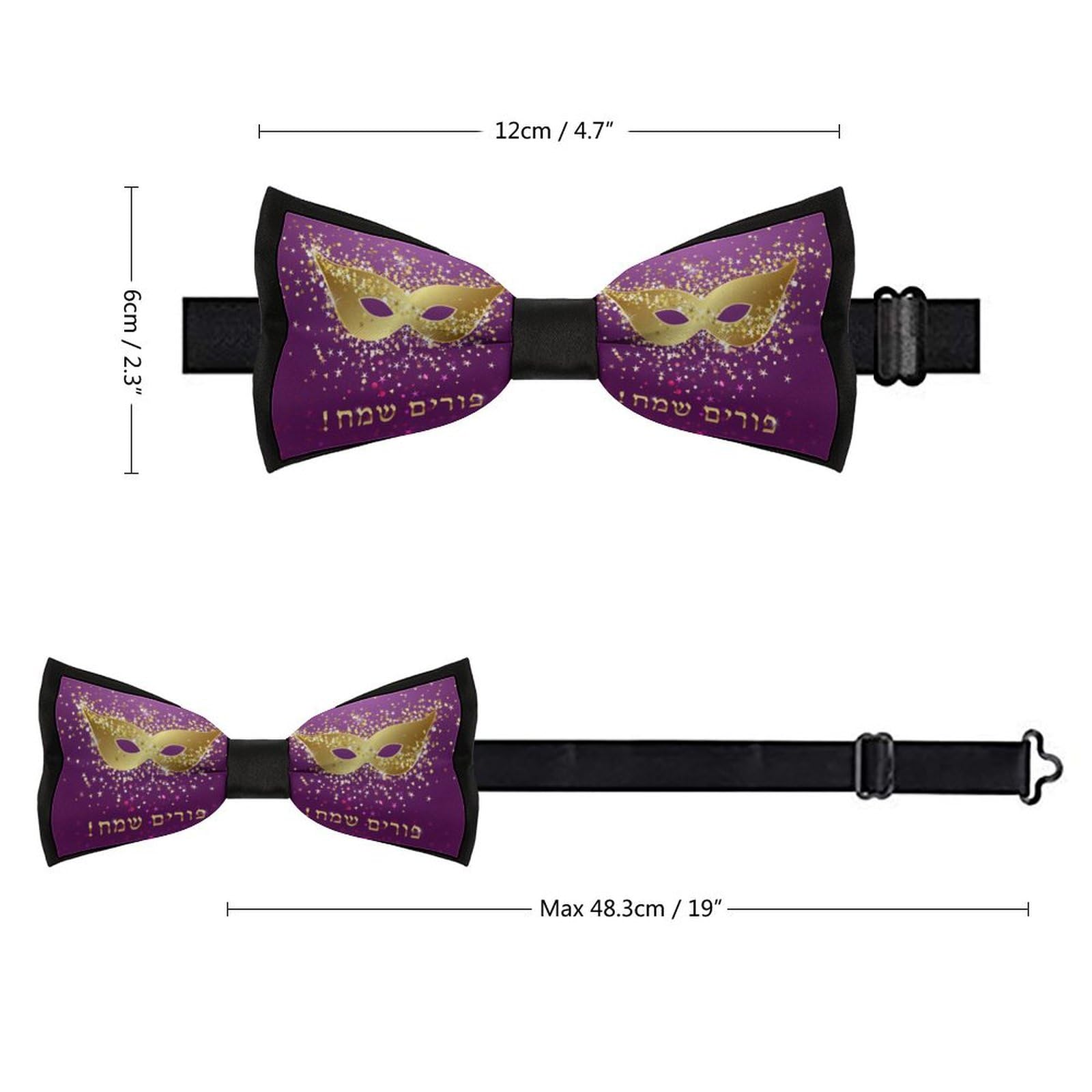 GoasNei Happy Purim Day Jewish Carnival Bow Tie for Men Adjustable Necktie Funny Tie Neck Ties for Weddings Party