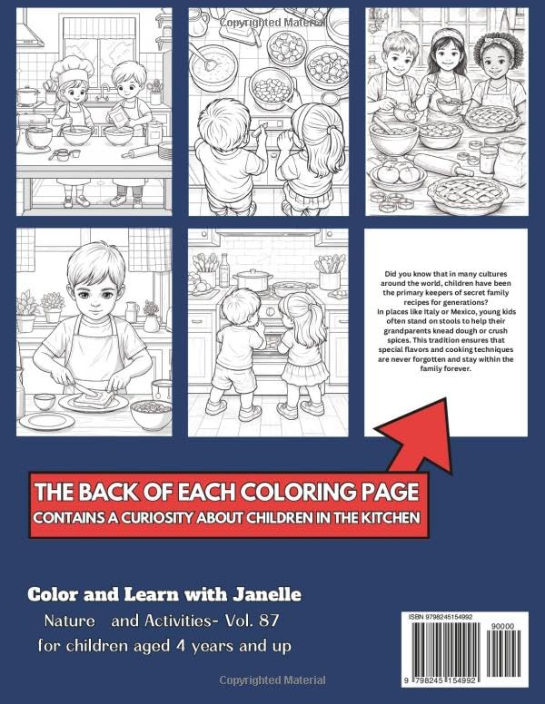50 Children in the Kitchen Coloring Pages for Kids and Adults: +50 Incredible Facts about Boys and Girls in the Kitchen. Coloring Book for Children ... Janelle - Nature and Activities - Vol. 87 image 3
