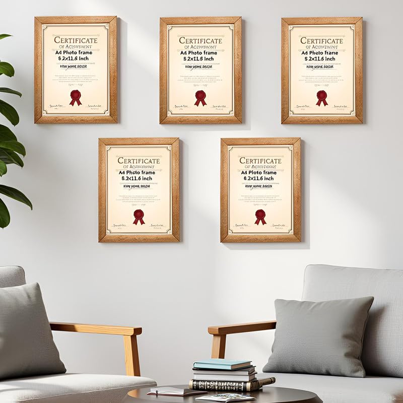 KDM HOME DECOR A4 Size Photo Frame For wall hanging set of 5 golden Picture Frame For Home and Office Decoration, Size -8x12 Inches-image-26