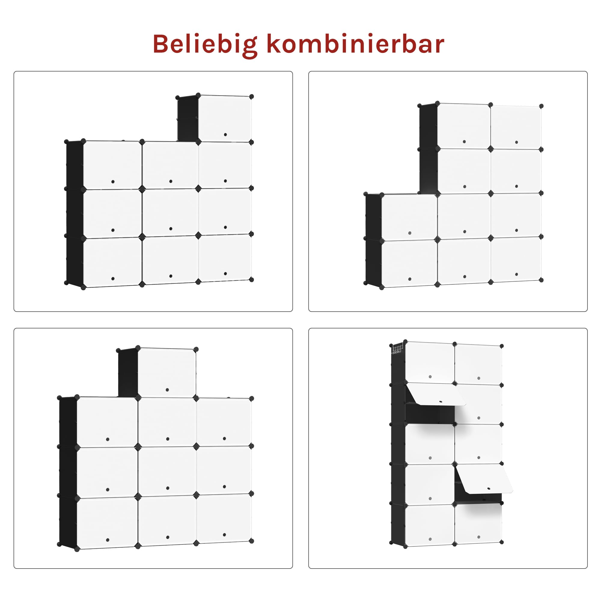 WOLTU Schuhregal 10 Ebenen, Schuhschrank Schmal mit Türen, Weiß + Schwarz | Schuhaufbewahrung für 40 Paar Schuhe bis zu 48 EU, modularen PP-Platten, Hammer und Hacken, für Flur Wohnzimmer Schlafzimmer