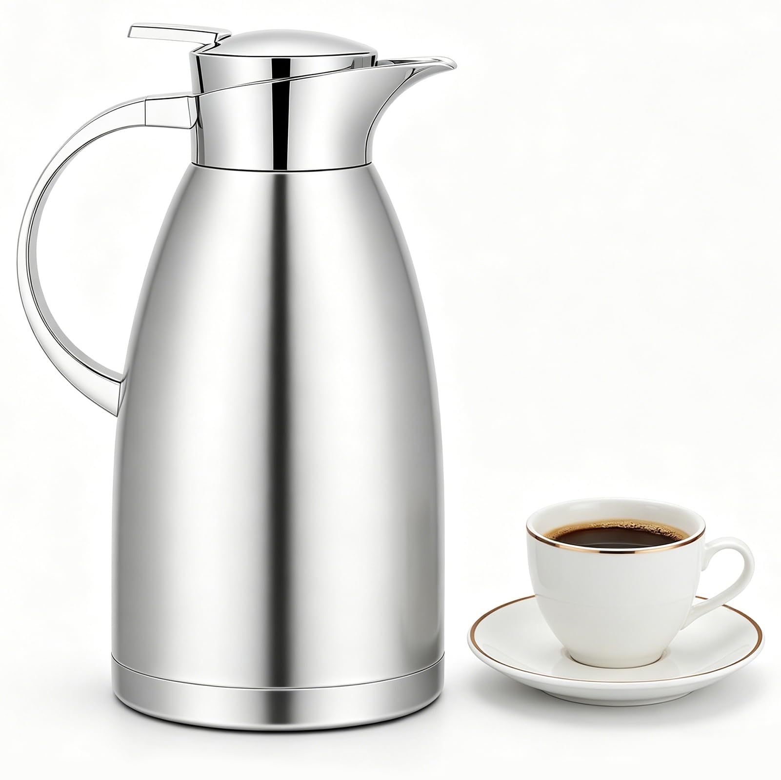 Voency 2.3 Litre Stainless Steel Thermal Carafe Jugs, Thermal Carafe with Lid, Double Walled Vacuum Insulated Coffee Pot with Press Button Top, for Coffee/Juice/Milk/Tea etc (Silver)
