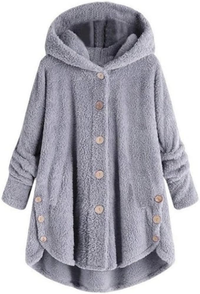 Teddy coat women women long hooded coat womens jackets autumn plush jacket teddy winter fluffy plush coat (UAE/KSA Numeric 56 66 Regular Regular Light gray)
