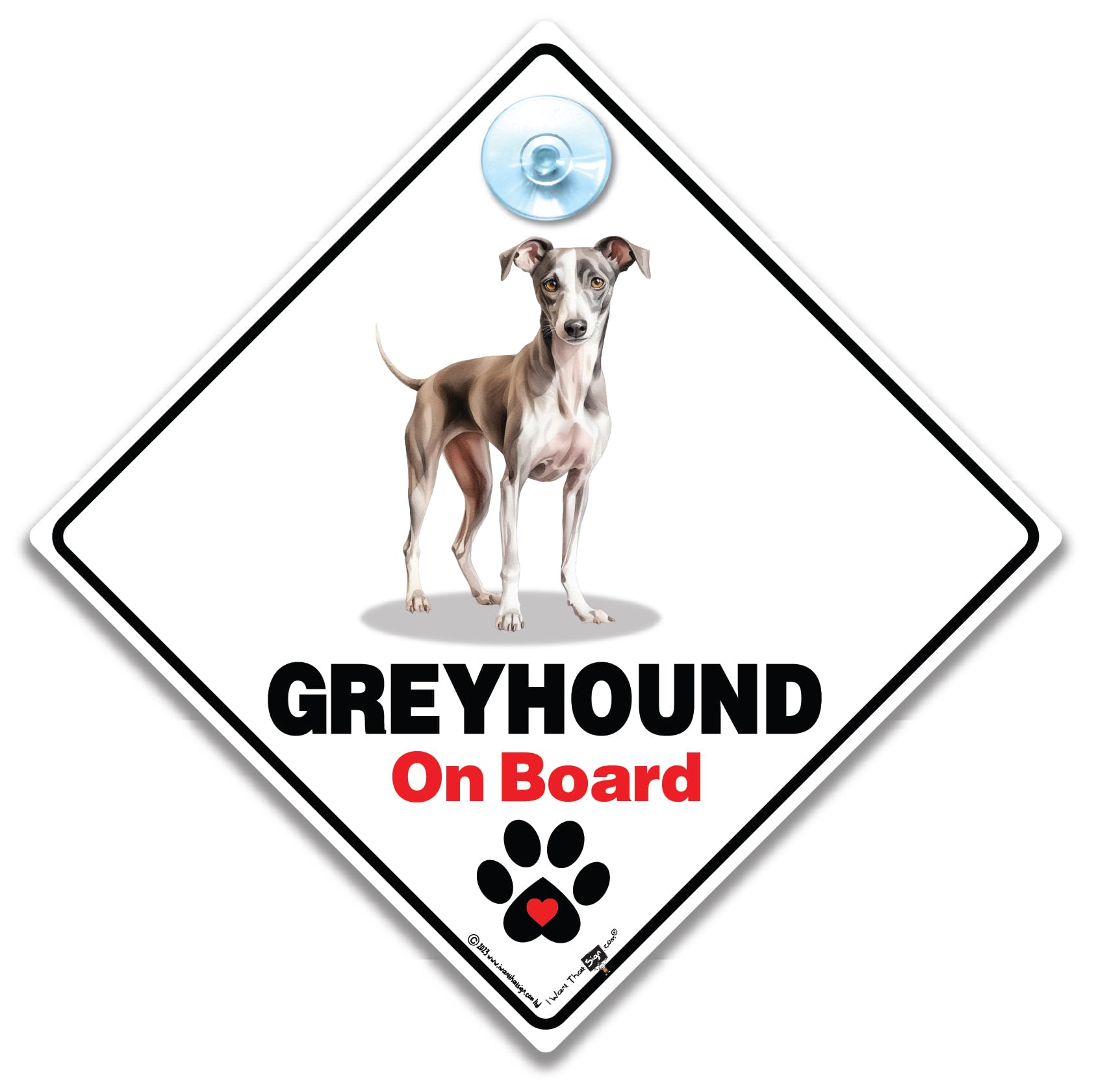 Iwantthatsign.com Greyhound On Board Sign, Dog Car Sign, Advisory Dog Vehicle Sign To Notify Of Dog In Transit 14 Cm X 14Cm X 2Cm