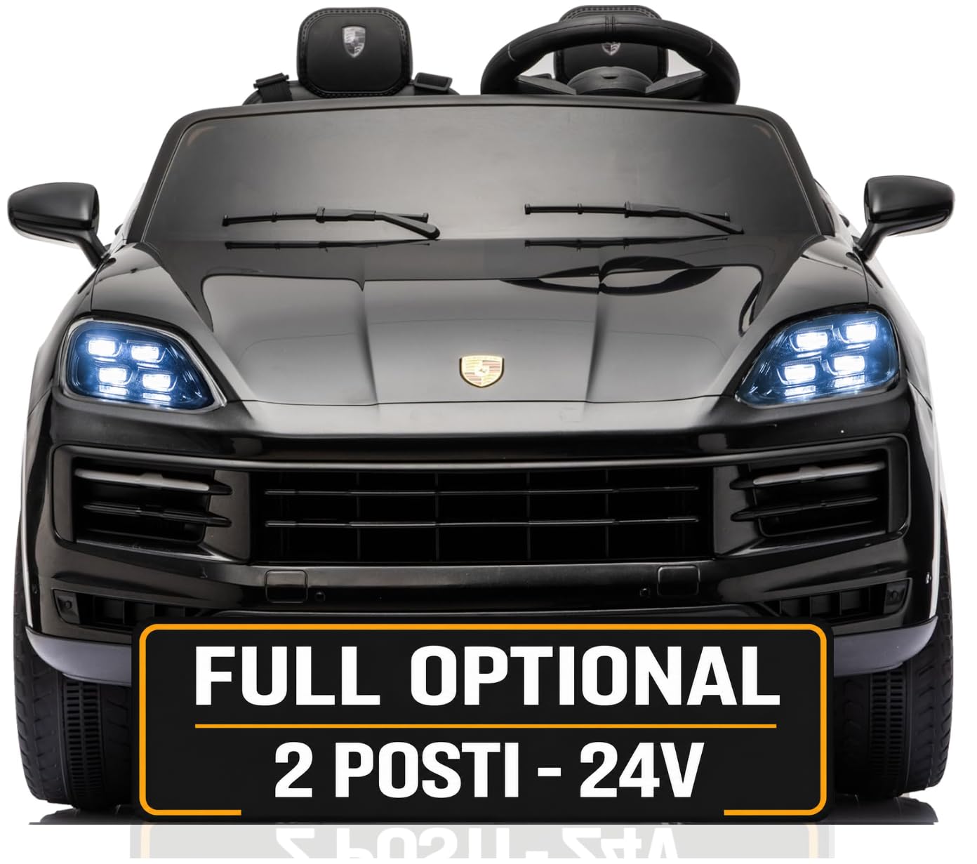 Porsche Cayenne 24V Maxi SUV Elettrico per Bambini 2 Posti Macchina Elettrica con Telecomando Due Cinture a 3 Punti Luci LED Bluetooth Carico Massimo 60 Kg (Nero)