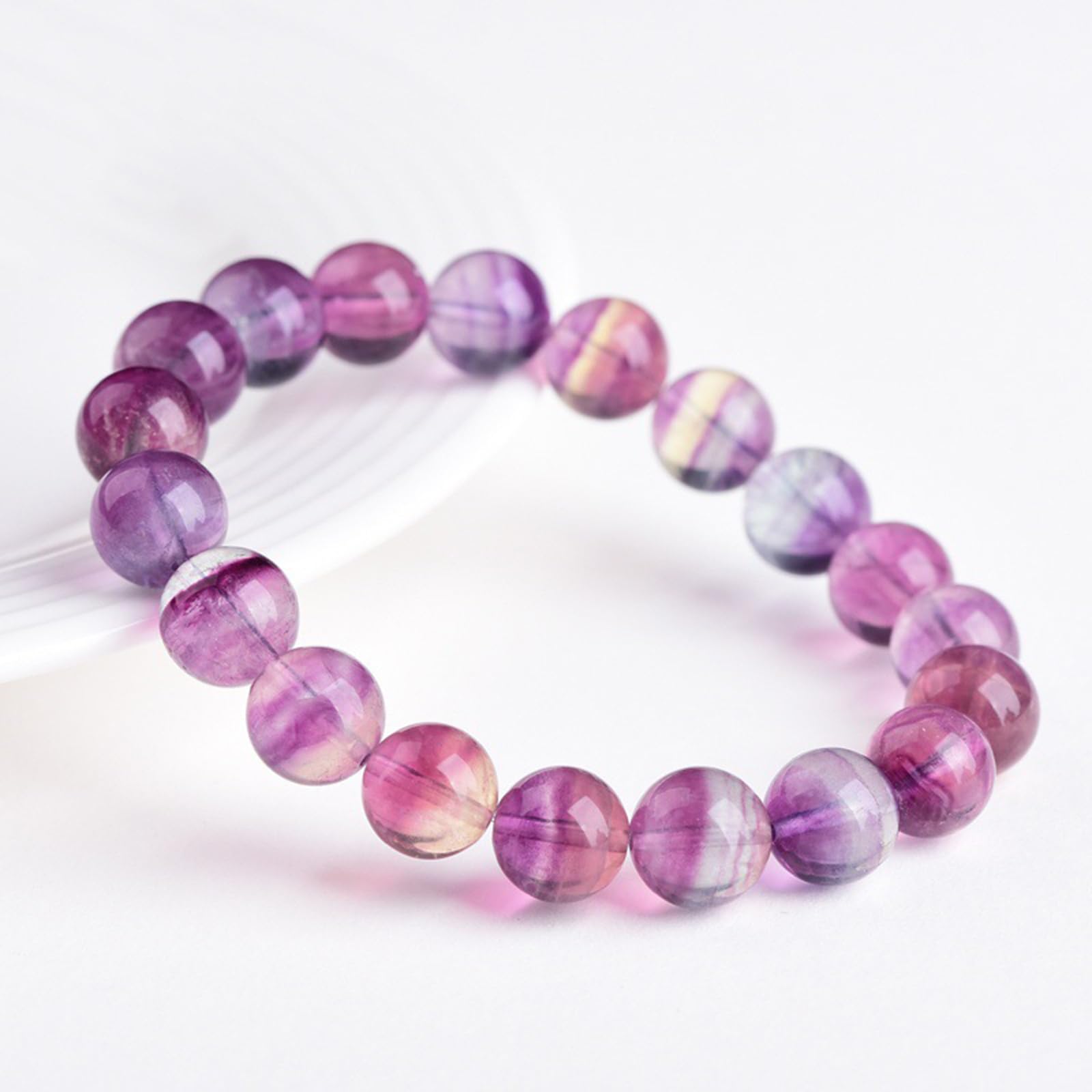 Pulsera hecha a mano fluorita púrpura arcoíris piedras de cristal natural