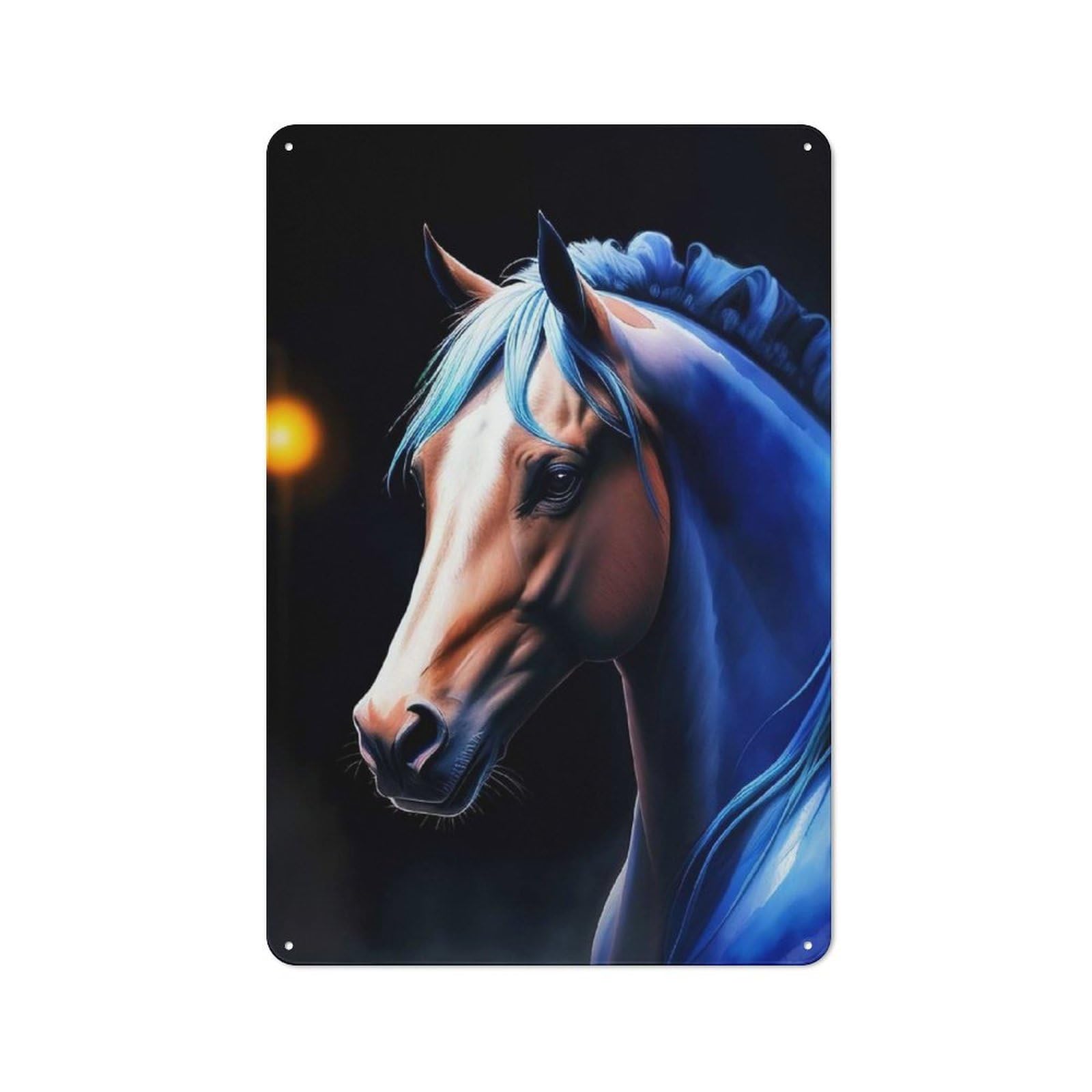Metal Wall Sign 30x20cm Featuring Blue Light Horse for Garage Or Workshop, Suited to DIY Enthusiasts