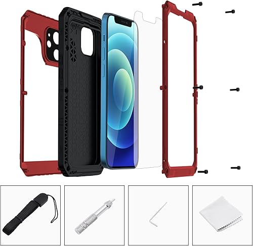 Miniatura 5 de Mitywah Funda impermeable para iPhone 12, resistente a prueba de golpes con protector de pantalla integrado, carcasa de metal protectora submarina