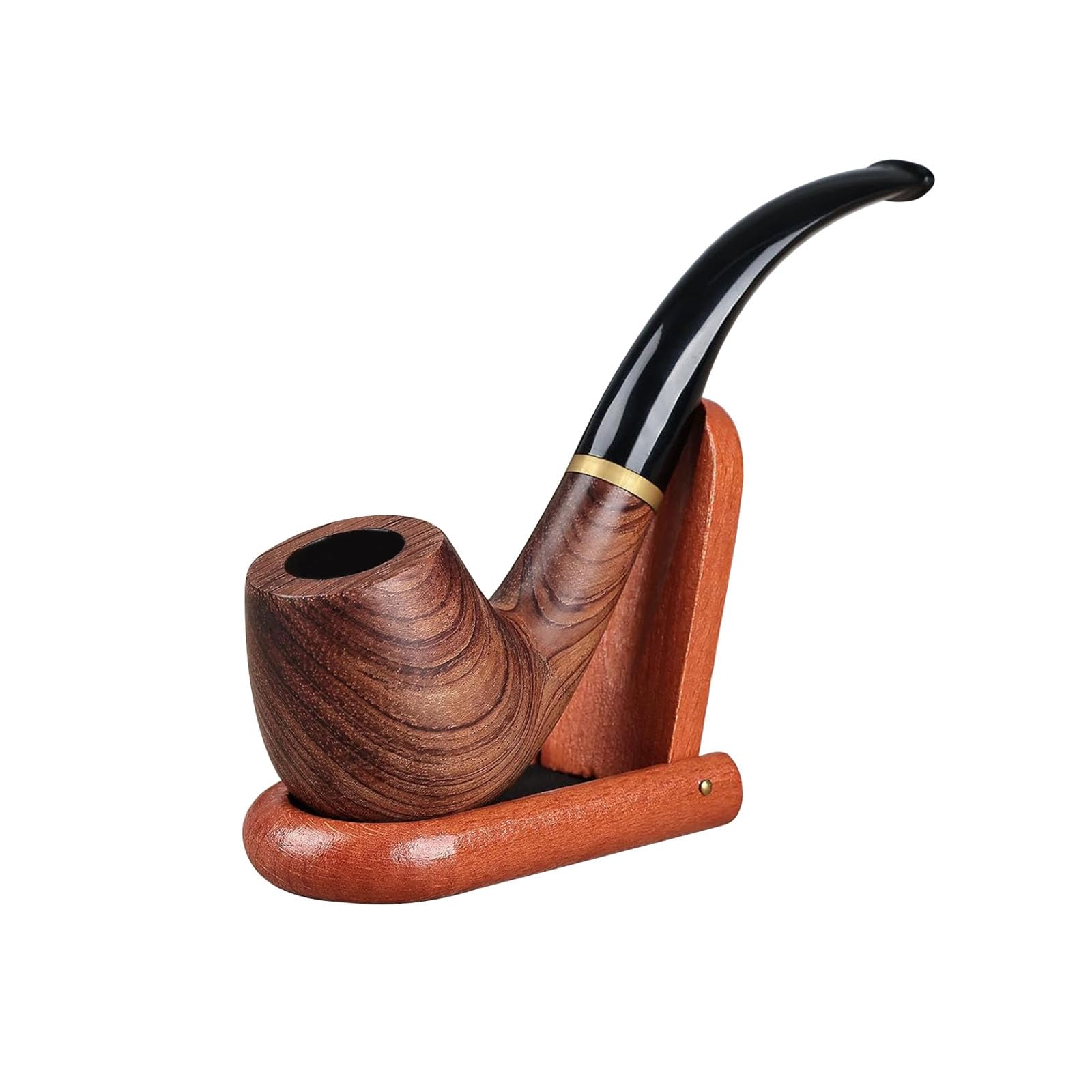 Joyoldelf Tobacco Pipe, Handmade Rosewood Smoking pipe for Beginner with Foldable Pipe Stand, Pipe Pouch and Gift Box