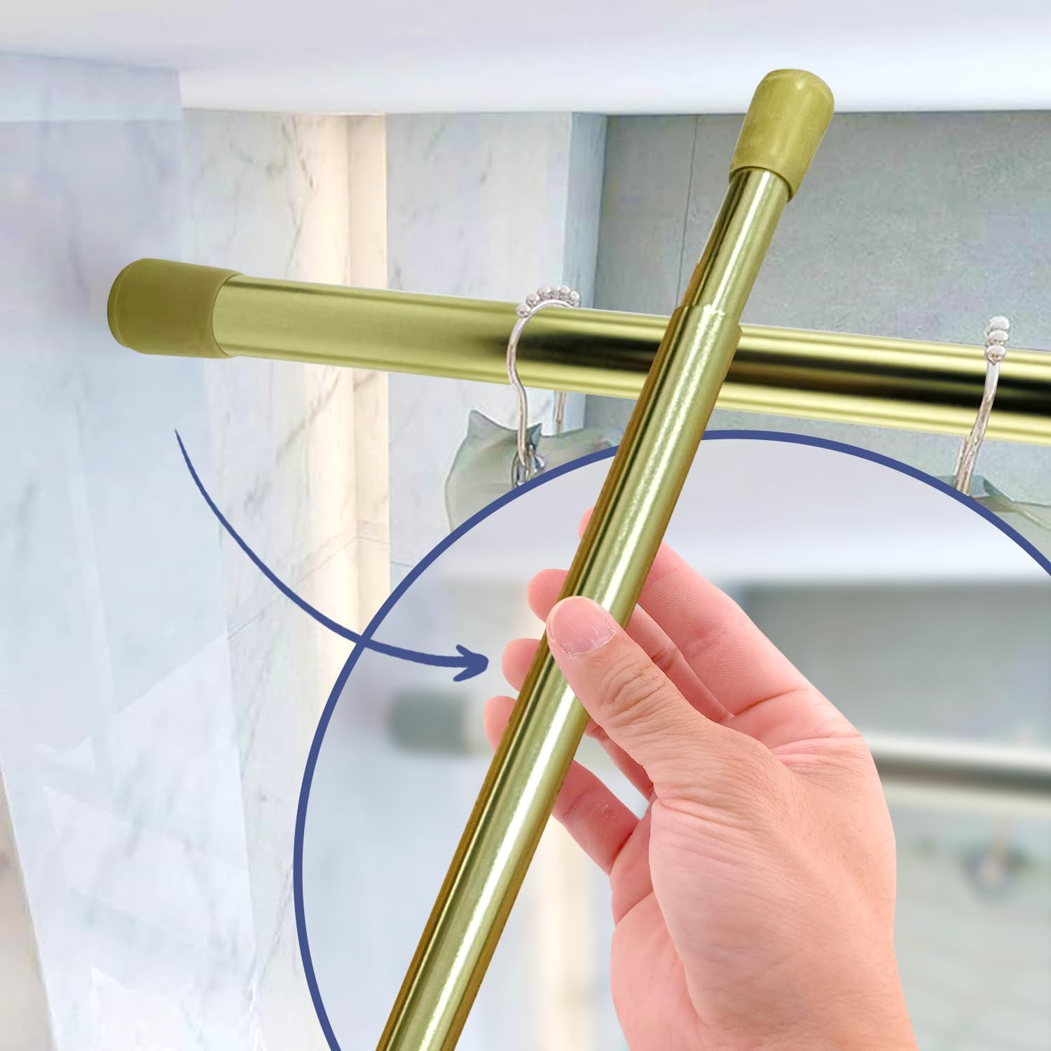 Amazing Drapery Hardware 5/8 Inch Brass Spring Tension Rods, Set of 2 - Adjustable Length 48-74 Inches - Twist to Fit Curtain Rods for Doors, Windows, and Small Spaces