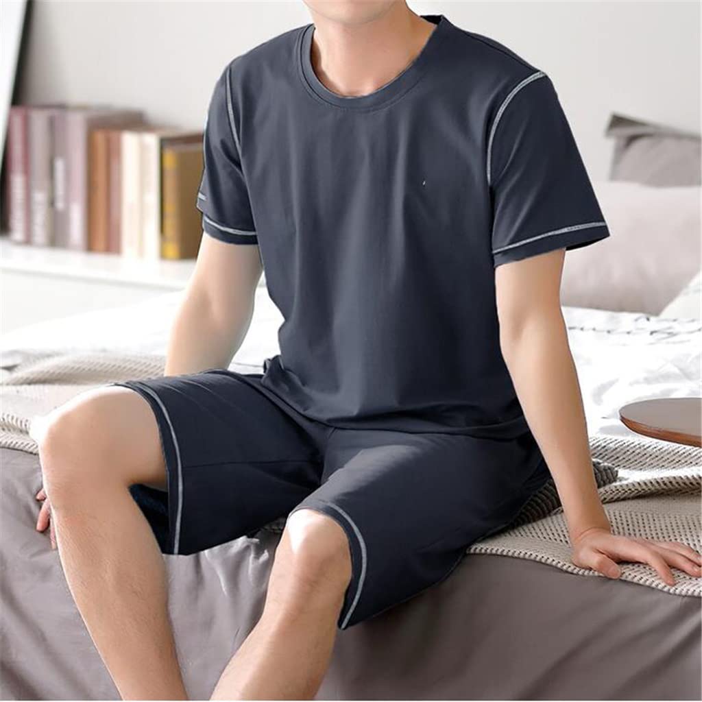 RWRAPS Rundhals-Pullover-Pyjama für Herren, Sommer, kurzärmelige Shorts aus Modal-Baumwolle, dünne Herren-Homewear (Farbe: A, Größe: XL-Code) (AL-Code)