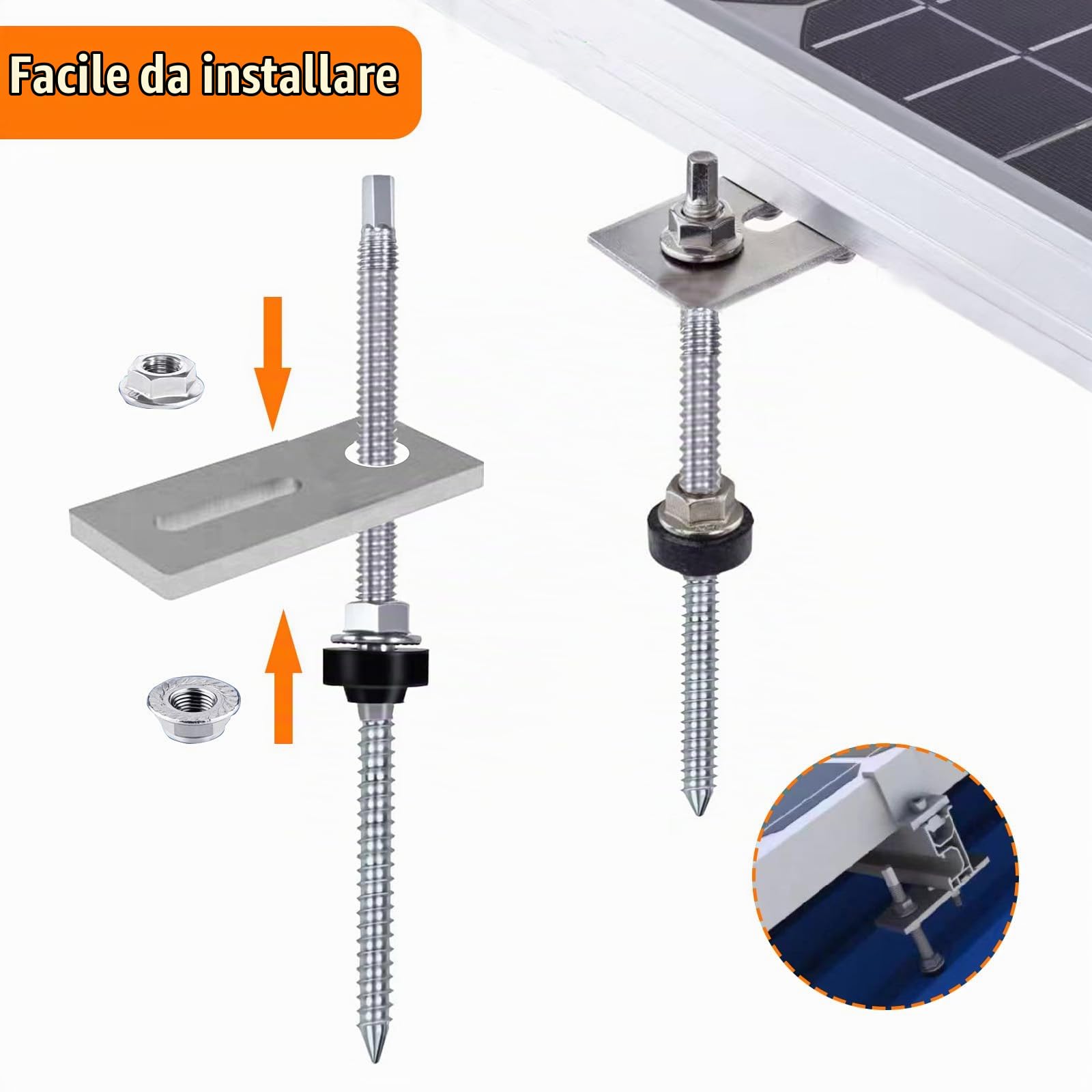Vite Doppio Filetto M10x200mm, Bullone Sospensione Acciaio Inossidabile con Guarnizione, Barra Filettata Regolabili Altezza & Pre-Assemblati, Bulloni per Fissaggio Pannello Solare Fotovoltaico