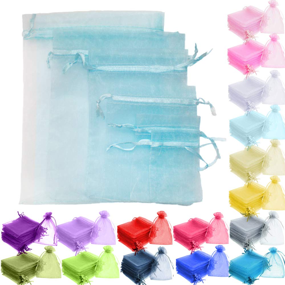 Time to Sparkle 200 Pcs Organza Gift Bags - Baby Blue 7x9cm