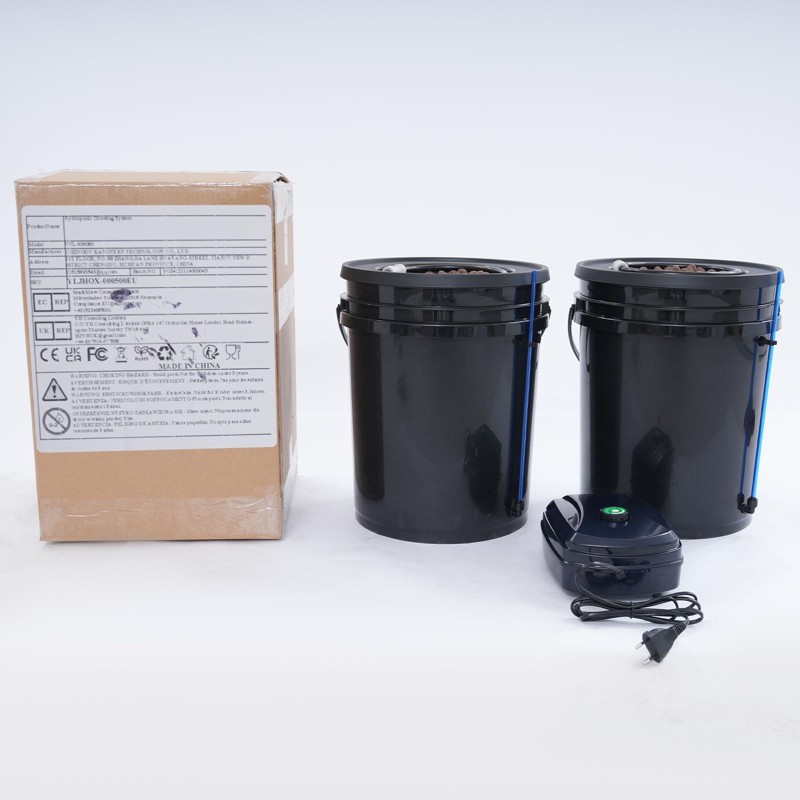 DWC Hydroponics Grow System - Sistema de cultivo hidropónico con 2 cubos + bomba de aire de 12 W para verduras y flores